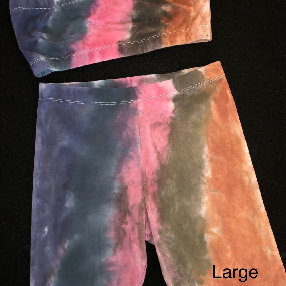 2 piece tie dye bandeau and biker shorts sets